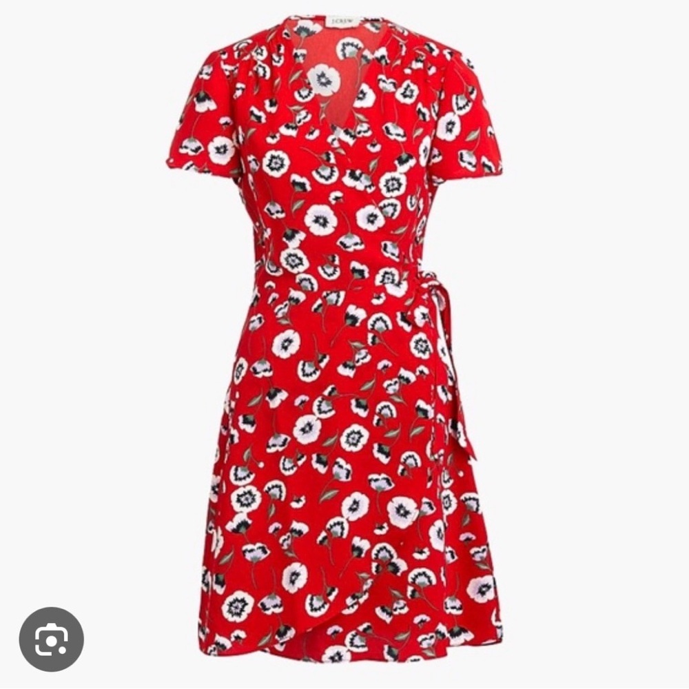 J. Crew red and white floral wrap dress, size 00